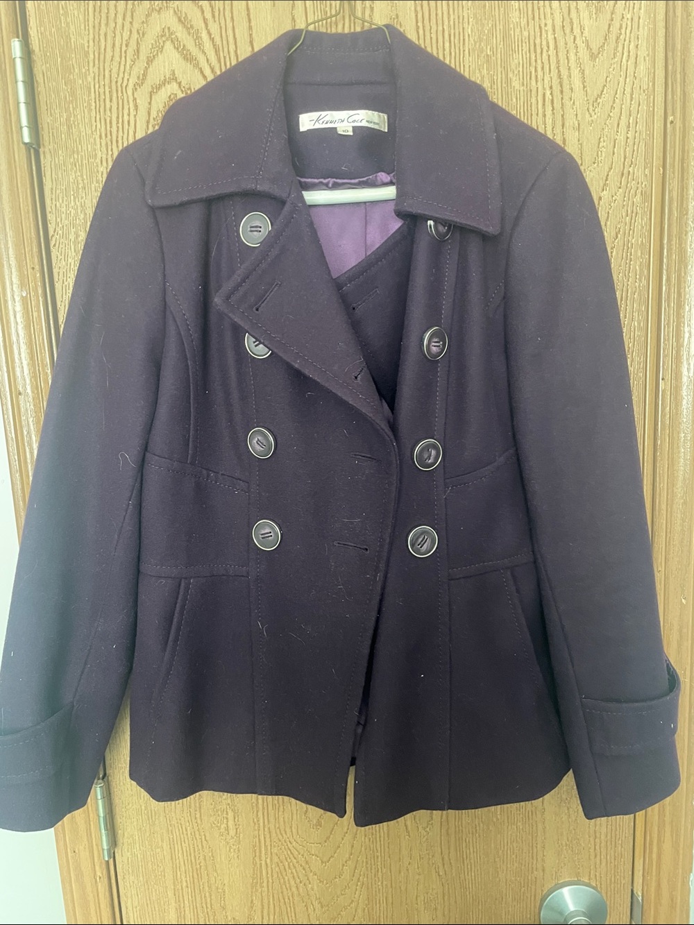 Women's Double-Breasted Pea Coat in Deep Purple